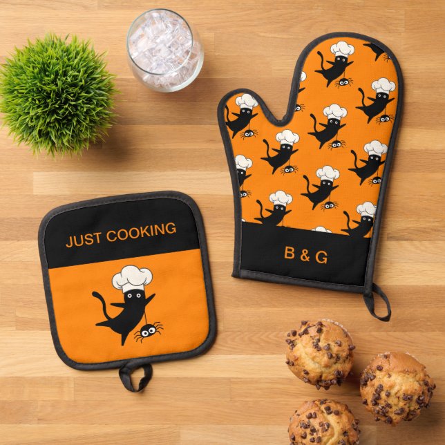 Halbkatze Ofenhandschuh & Topflappen-Set (Oben Unten)