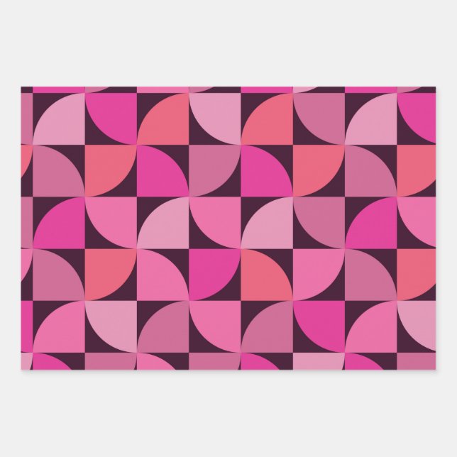 Halbkreis Mitte des Jahrhunderts Pink Coral Geschenkpapier Set (Vorderseite)