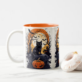 Halbkugel mit schwarzer Katze mit nächtlichem Mond Zweifarbige Tasse