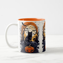 Halbkugel mit schwarzer Katze mit nächtlichem Mond Zweifarbige Tasse
