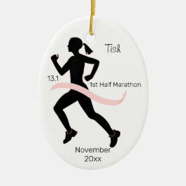 Halbmarathonläuferverzierung der Frau in Rosa Keramik Ornament