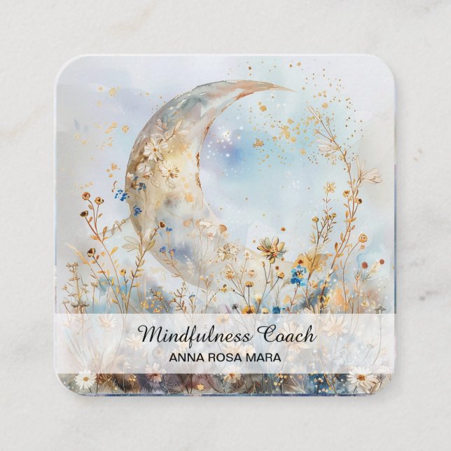 *~* Halbmond Blume QR Floral AP70 Ethereal Quadratische Visitenkarte (Vorderseite)