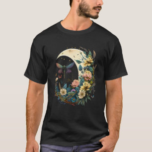 Halbmond Dragonfly Insekt Hippie Farbige Blume T-Shirt