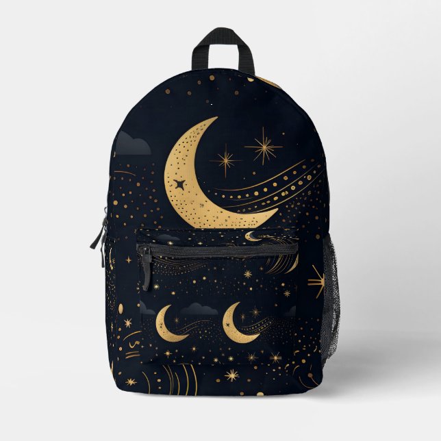 Halbmond in Schwarz und Gold Bedruckter Rucksack (Vorderseite)