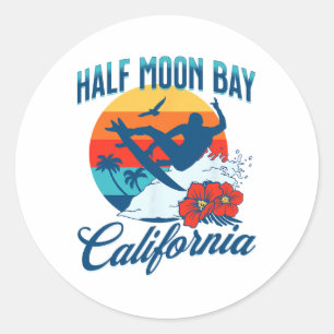 Halbmond Y Kalifornien Strand Surf Sommerferien Runder Aufkleber