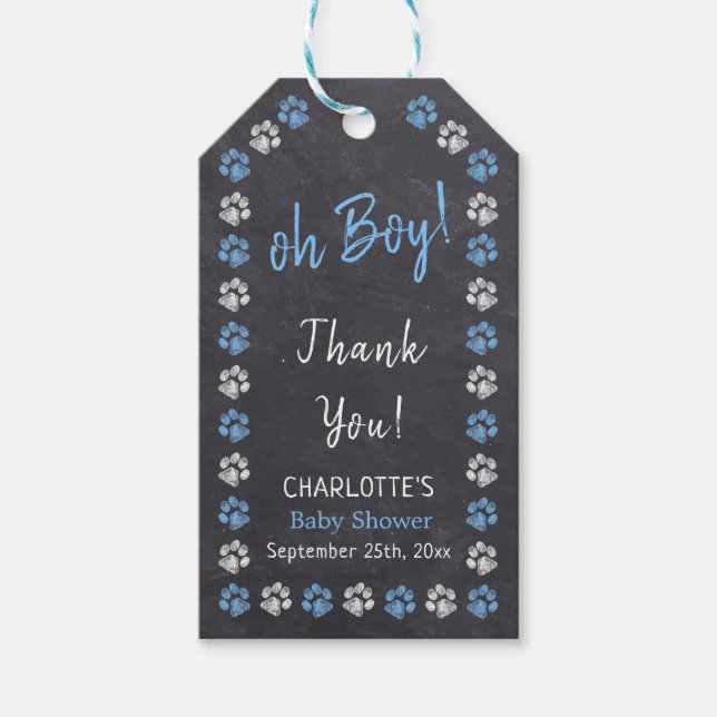 Halbpension Blue Boy Paw Print Baby Dusche Geschenkanhänger (Vorderseite)