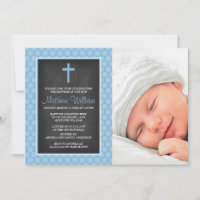 Halbpension Blue Polka Dot Cross Boy Foto Taufe