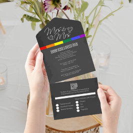 Halbpension Hochzeit doodle Herzen Mrs. und Mrs. All In One Einladung