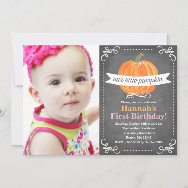 Halbpension Little Pumpkin Geburtstag Einladung (Vorderseite)
