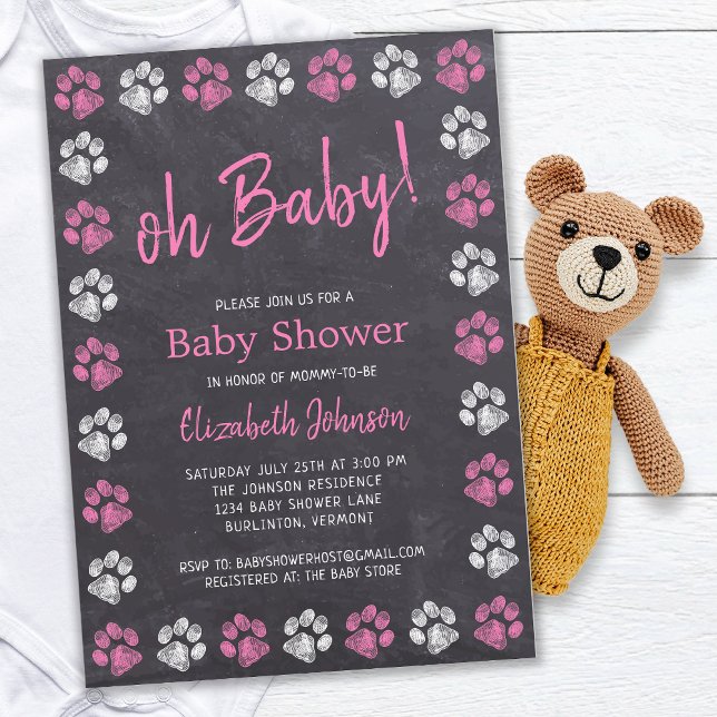 Halbpension Pink Girl Paw Prints Baby Dusche Einladung (Von Creator hochgeladen)