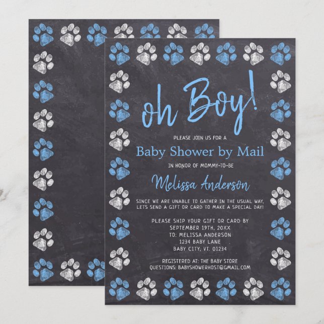 Halbpension PW druckt Blue Boy Baby Dusche per Mai Einladung (Vorne/Hinten)