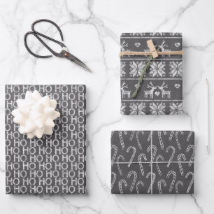 Halbpension Rustikales Schwarz-Weiß Weihnachten Geschenkpapier Set
