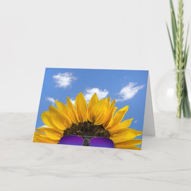 Halbpension Sonnenblume und Sonnenbrille Karte (Vorderseite)