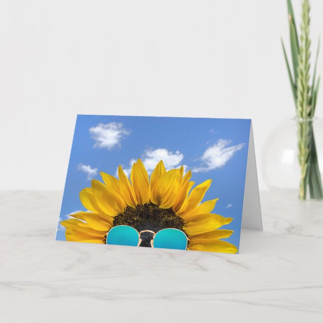 Halbpension Sonnenblume und Sonnenbrille Karte (Vorderseite)