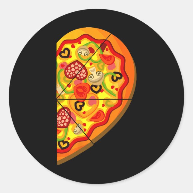 Halbpizza Niedlich Hearts Form Matching Couple Val Runder Aufkleber (Vorderseite)