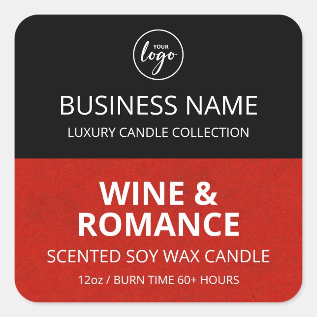 Halbrote schwarze Blockdesign Soy Candle Labels Quadratischer Aufkleber (Vorderseite)
