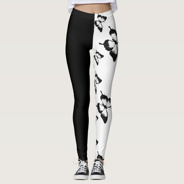 Halbschwarzer Halbweißschmetterling Leggings (Vorderseite)