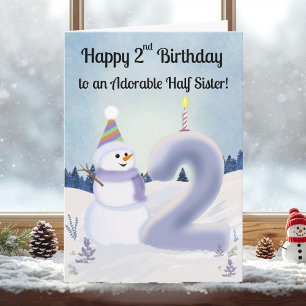 Halbschwester Happy 2. Geburtstag Schneemann Bauen Karte