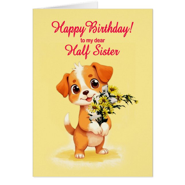 Halbschwester zum Geburtstag Welpe und Blume (Vorne)