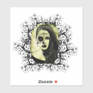 Halbskull Girl Face Day of the Dead Goth Art Aufkleber