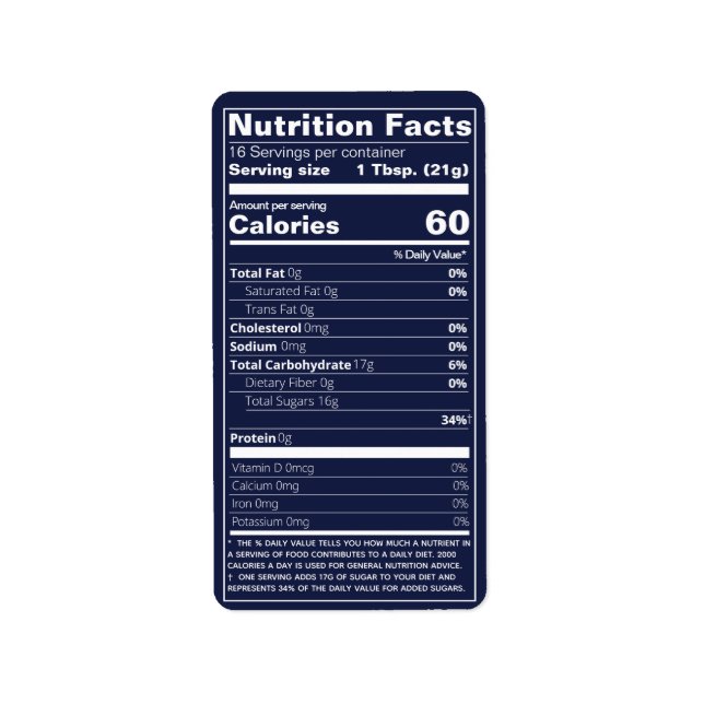 Halbton Honey Nutrition Fakten Dunkelblaues Essen Adressaufkleber (Vorne)