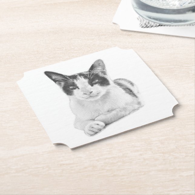 Halbton-Katze Untersetzer (angewinkelt)