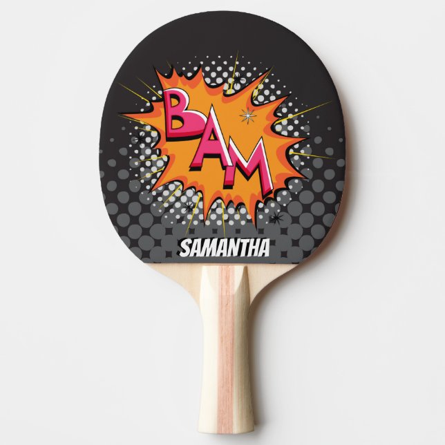 Halbtonbild-Bam! Superhero-personalisiertes Paddel Tischtennis Schläger (Vorderseite)