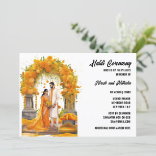 Haldi Blumen vor der Hochzeit Zeremonie turmerisch Einladung
