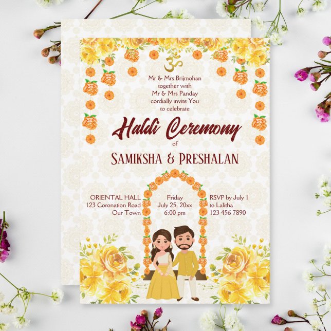 Haldi indische Vorhochzeit niedlich Hindu-Paar gel Einladung (Von Creator hochgeladen)