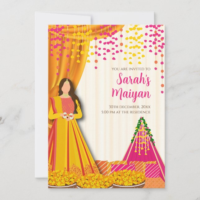 Haldi lädt Maiyan ein Einladung, Haldi Einladung (Vorderseite)