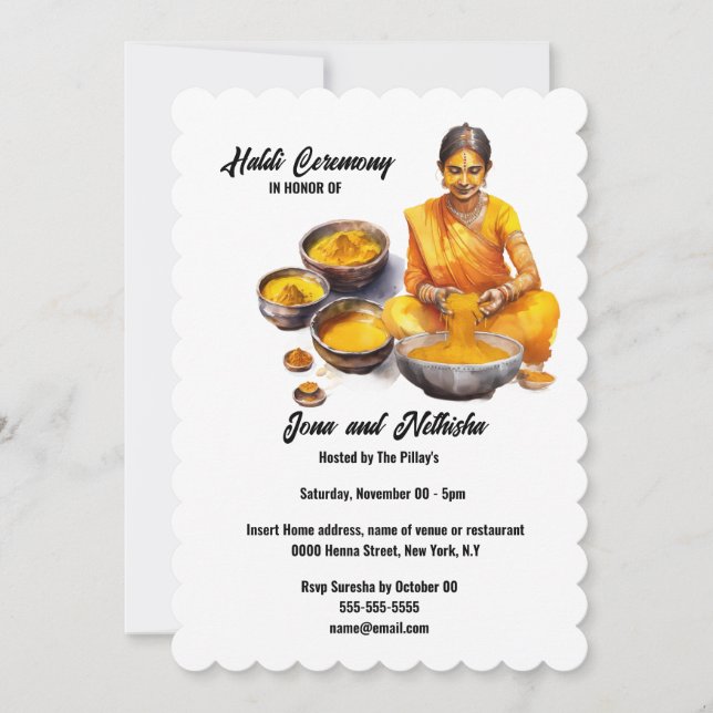 Haldi Zeremonie türkische indische Tradition Hochz Einladung (Vorderseite)