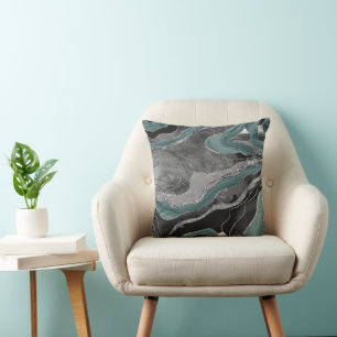 Hale Aquamarin Gray Marble Agate Silver Glitzer Gl Kissen