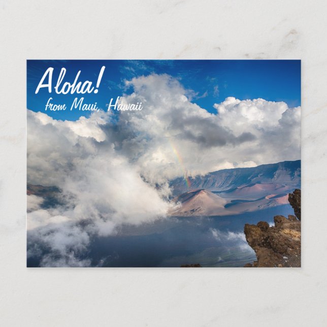 Haleakala Krater mit Regenbogen auf Maui, Hawaii Postkarte (Vorderseite)