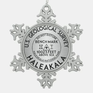 Haleakala National Park Benchmark Bench Mark USGS Schneeflocken Zinn-Ornament