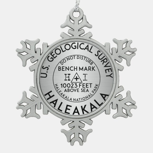 Haleakala National Park Benchmark Bench Mark USGS Schneeflocken Zinn-Ornament (Vorderseite)