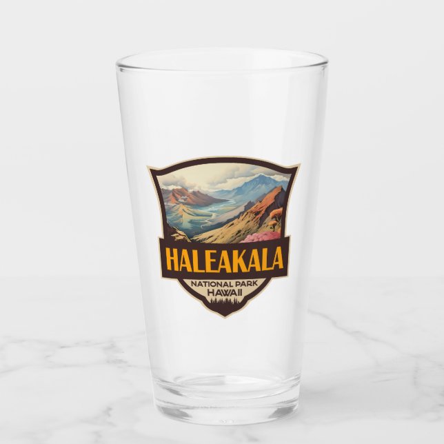 Haleakala Nationalpark Illustration Retro Abzeiche Glas (Vorderseite)