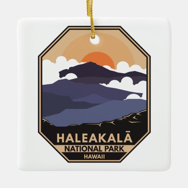 Haleakala Nationalpark Retro Emblem Keramikornament (Vorderseite)