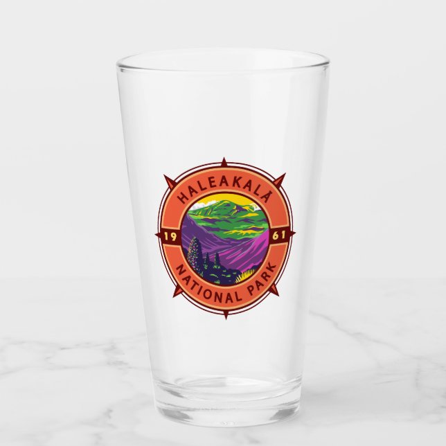 Haleakala Nationalpark Retro Kompass Emblem Glas (Vorderseite)