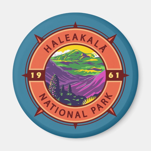 Haleakala Nationalpark Retro Kompass Emblem Magnet (Vorne)