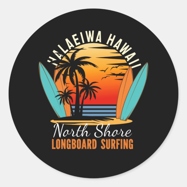 Haleiwa Hawaii North Shore Langboard Surfing Runder Aufkleber (Vorderseite)