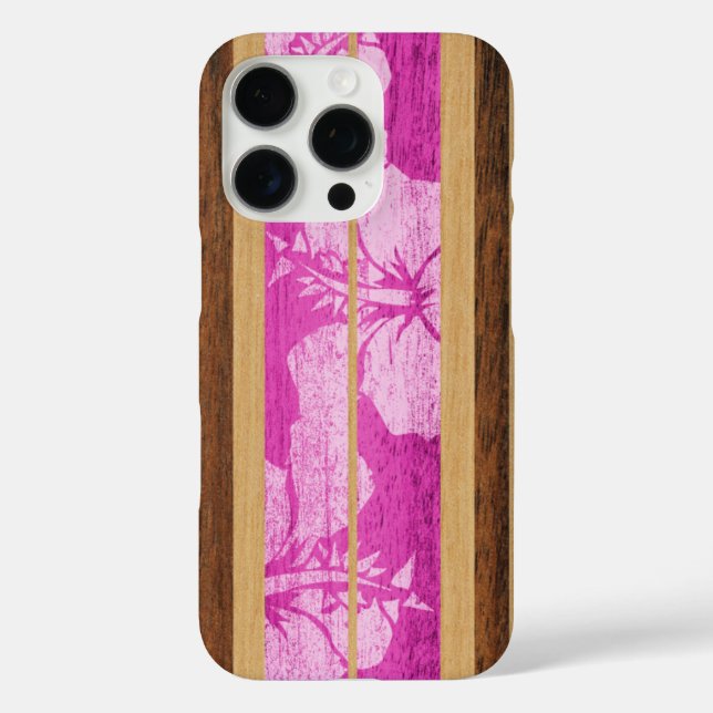 Haleiwa Surfboard Hawaiian Pink iPhone 16 Pro Hülle (Rückseite)