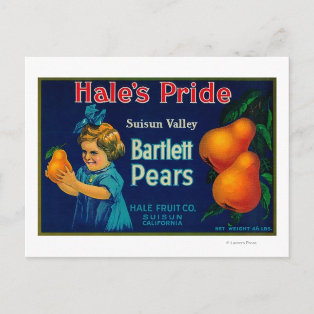 Hale's Pride Pear Crate LabelSuisun, CA Postkarte (Vorderseite)