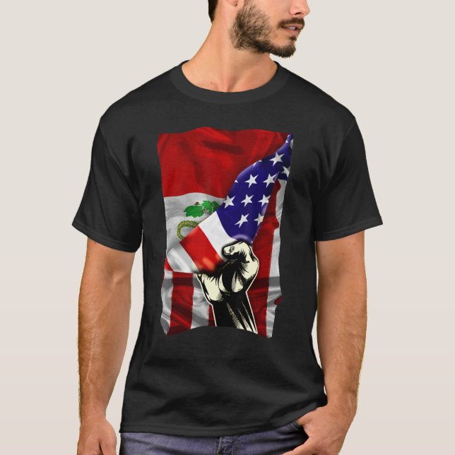 Half American Flag Peruvian ROOTS USA Flag Peru DN T-Shirt (Vorderseite)