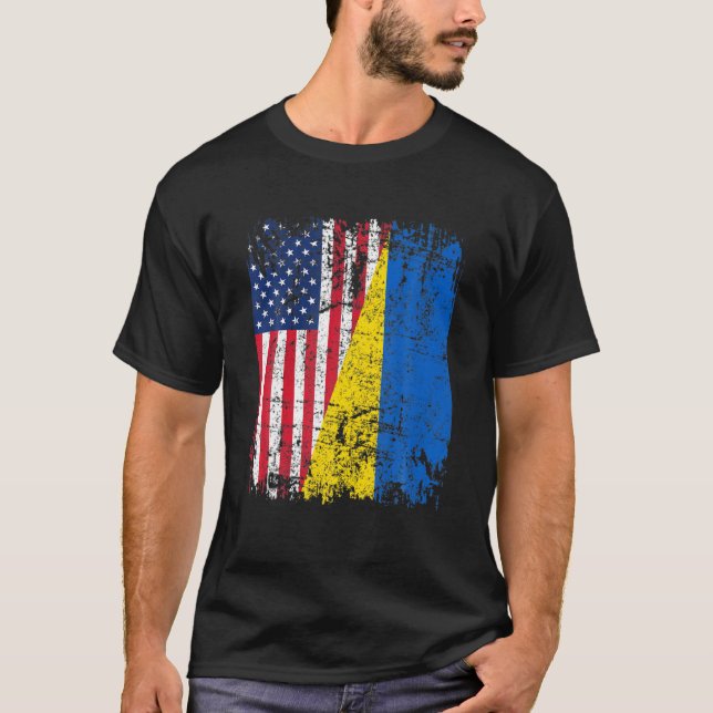 Half American Flag Ukraine Ukrainian Lover Retro V T-Shirt (Vorderseite)