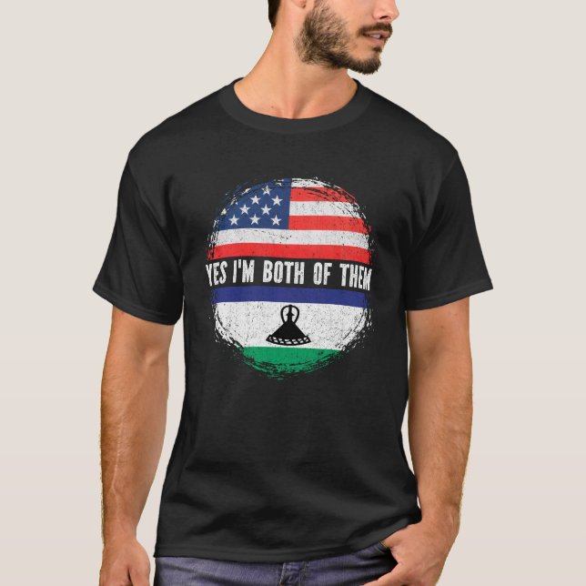 Half American Half Basotho USA Flag Lesotho T-Shirt (Vorderseite)
