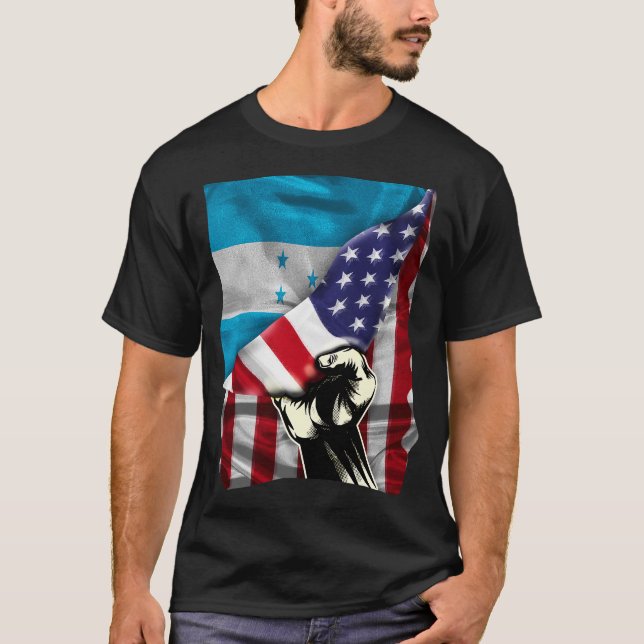 Half American Half Honduran ROOTS USA Flag Hondura T-Shirt (Vorderseite)