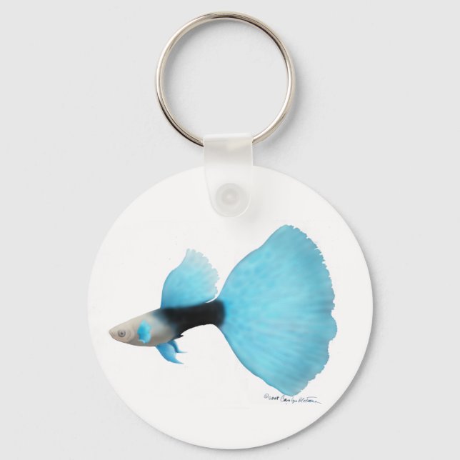 Half Black Blue Extravagant Guppy Schlüsselanhänger (Vorderseite)