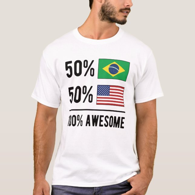 Half Brazilian Half American Flag Brazil USA T-Shirt (Vorderseite)
