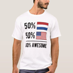 Half Dutch Half American Flag Netherlands USA Flag T-Shirt
