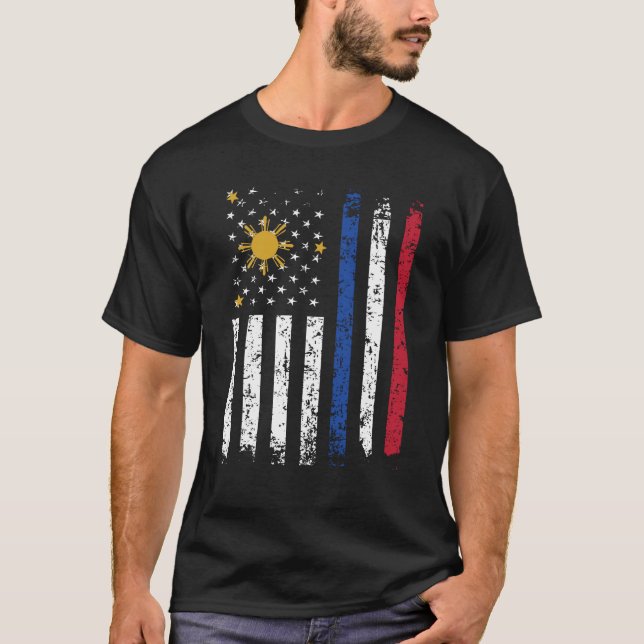 Half Filipino Half amerikanische Flagge Philippine T-Shirt (Vorderseite)